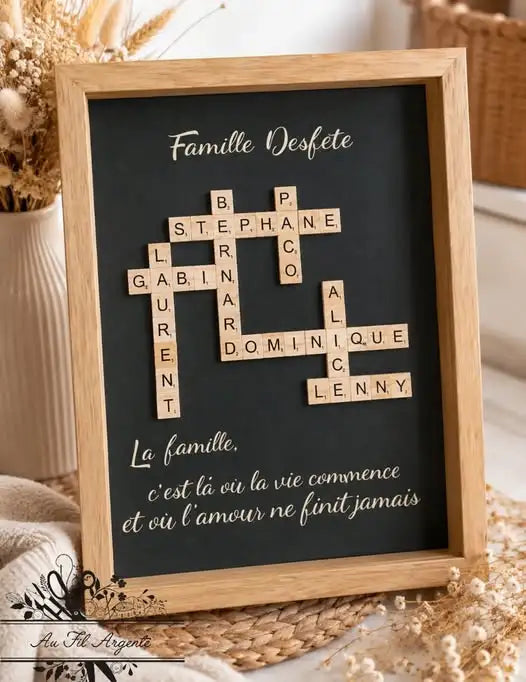 Cadre personnalisé 30×40 avec prénoms – décoration murale familiale faite main en France