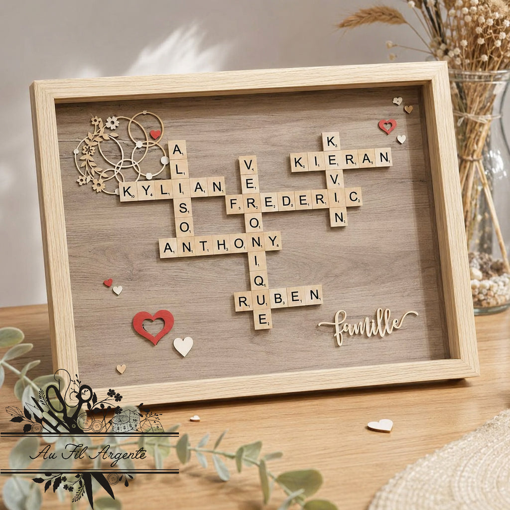 Cadre personnalisé 30×40 avec prénoms – décoration murale familiale faite main en France