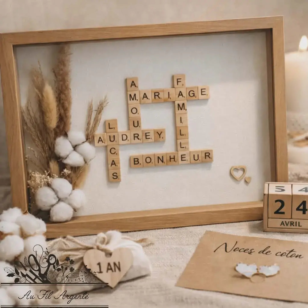 Cadre personnalisé 30×40 avec prénoms – décoration murale familiale faite main en France