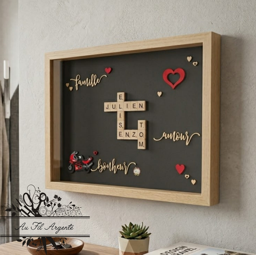 Cadre personnalisé 30×40 avec prénoms – décoration murale familiale faite main en France