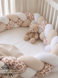 Tresse de lit en 3 épis - Coeur de Léopard / Blanc & Beige