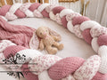 Tresse de lit en 3 épis - Fleurs Meriem / Blanc & Vieux rose