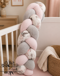 Tresse de lit en 3 épis - Fleurs romantiques / Gris & Rose