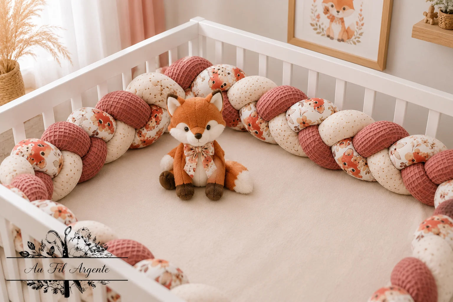 Tresse de lit en 3 épis - renarde 
Foxy Tabatha / Blanc & Marsala