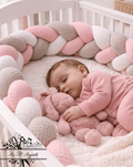 Tresse de lit en 3 épis - Rose & Blanc & Gris/Beige