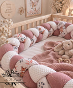 Tresse de lit en 3 épis biche blanc et rose 