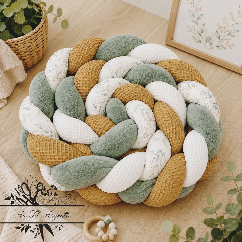 
Tresse de lit en 4 épis Jardin vert / Blanc & Camel & Vert