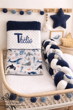 Tresse de lit et plaid - Mer marinière/ Bleu & Blanc