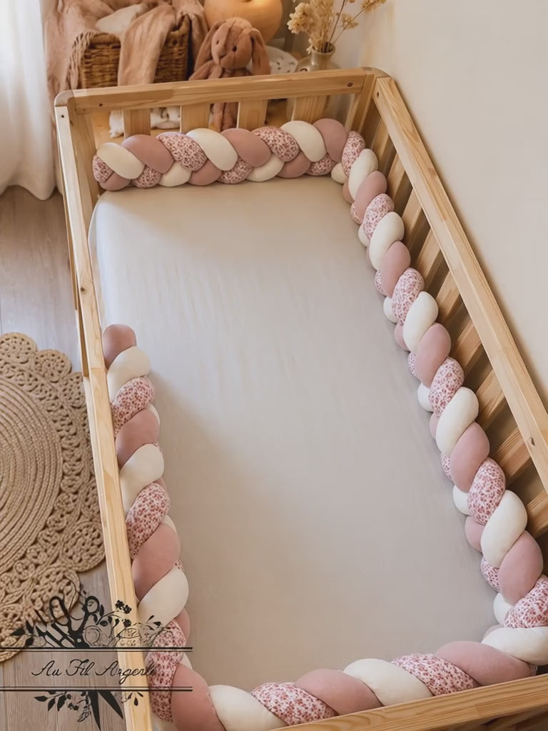 Tresse de lit en 3 épis Ninon / Rose & Blanc
