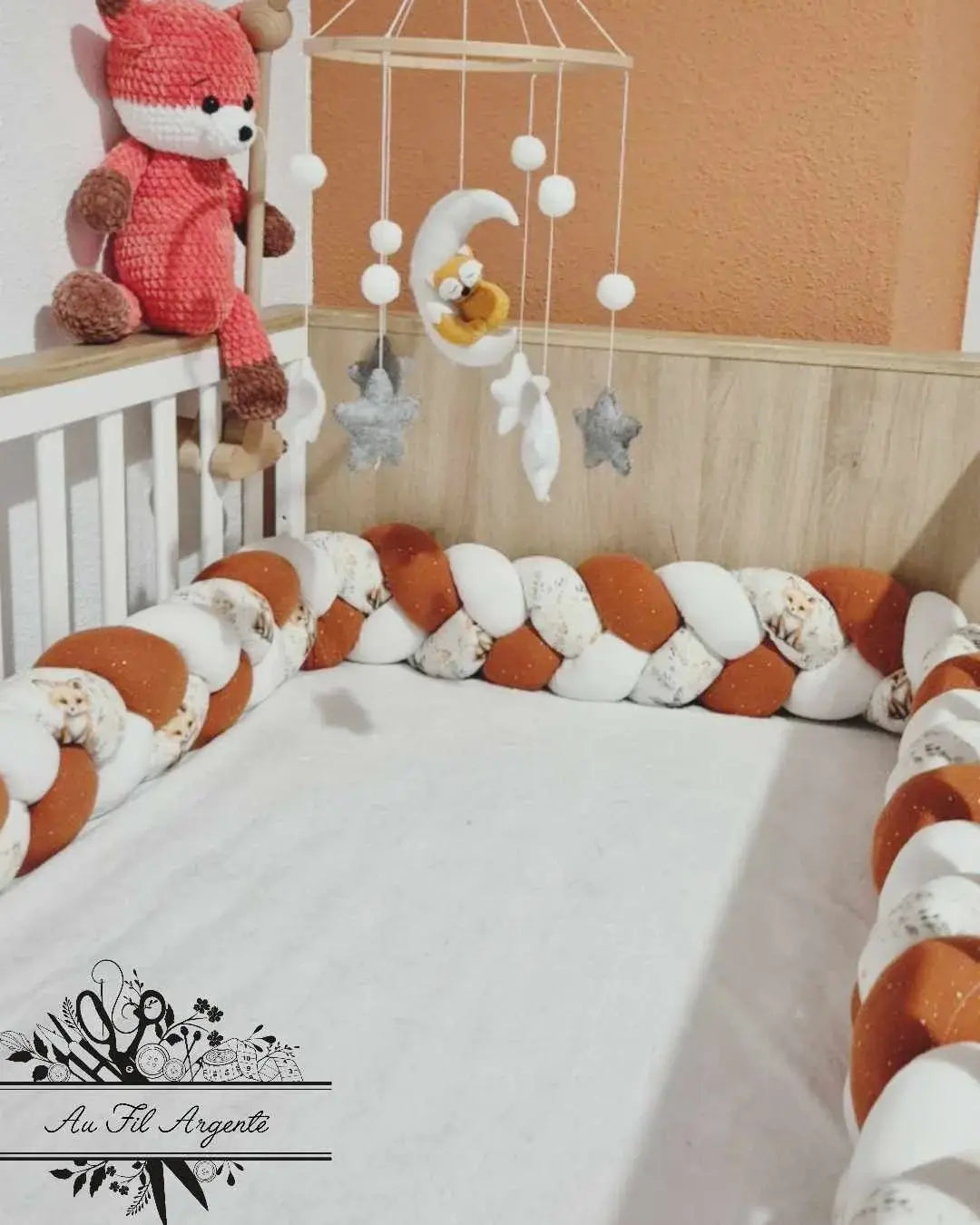 Tresse de lit en 3 épis - Renard et Copain d'automne / Terracotta ou Camel & Blanc