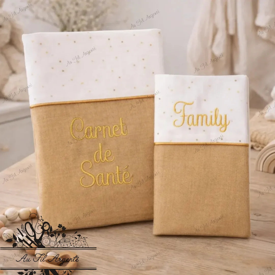 Protège Carnet de Santé - Blanc et Camel