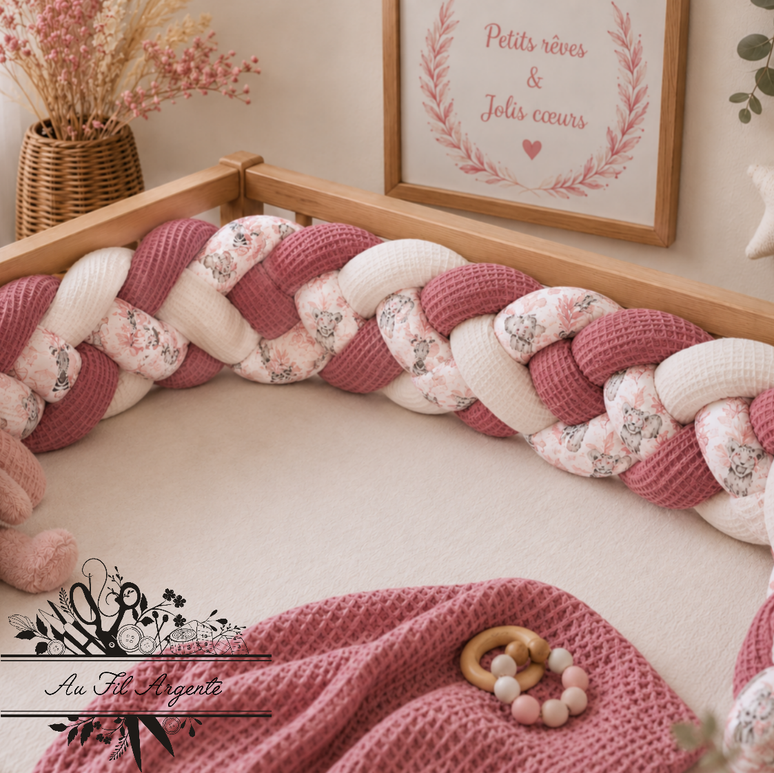 Tresse de lit en 3 ou 4 épis épis - Safari rose / Fin de stock