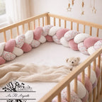Tresse de lit en 3 épis - Fleurie Alice / Blanc & Rose