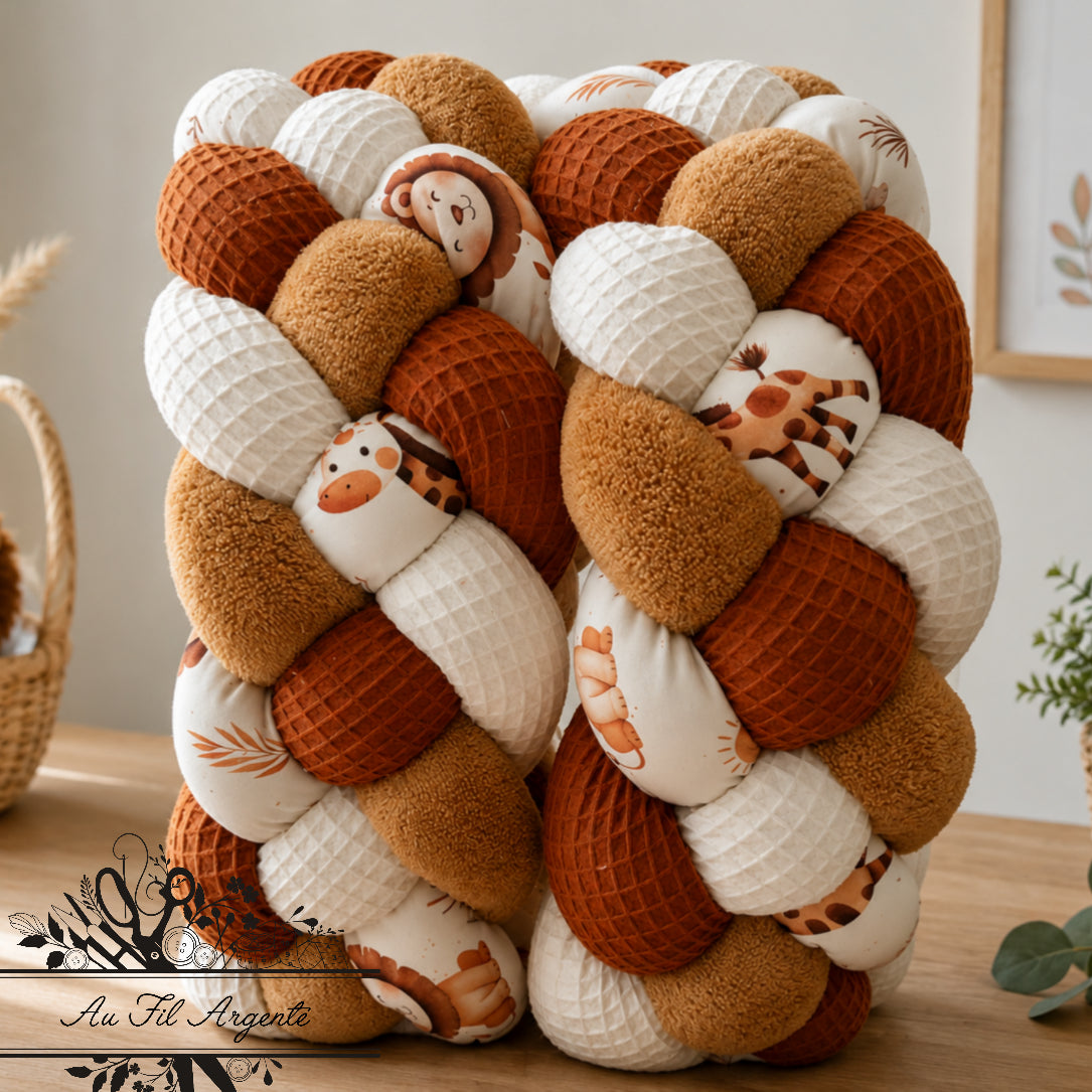 Tresse de lit en 4 épis - Savanna / Camel & Terracotta & Blanc