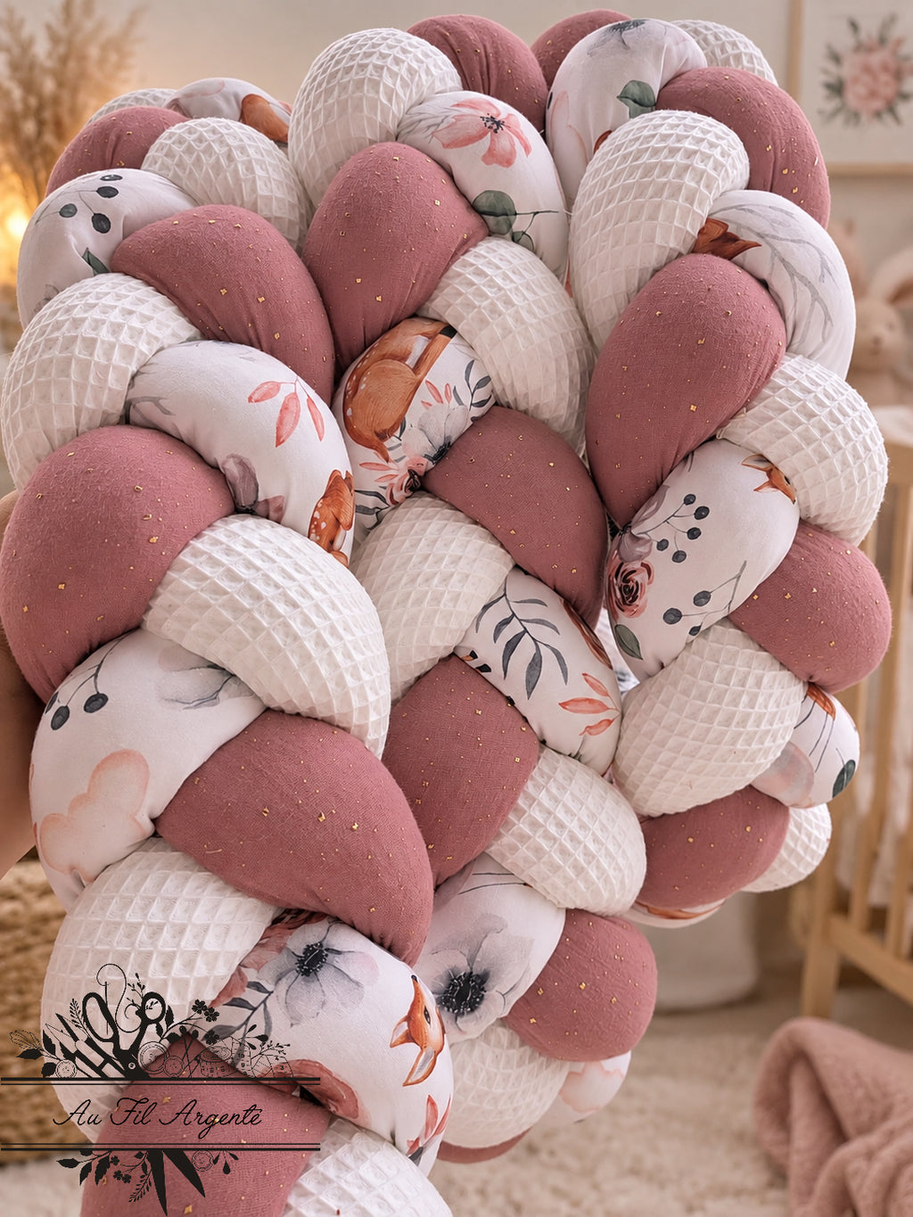 Tresse de lit 3m60 - Biche / Rose & Blanc