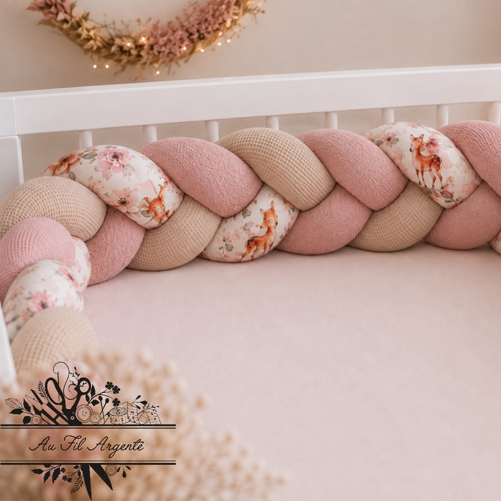 Tresse de lit en 3 épis - Biche / Rose & Beige