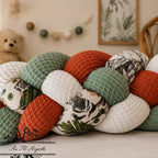 Tresse de lit en 4 épis - Safari / Blanc & Vert & Terracotta
