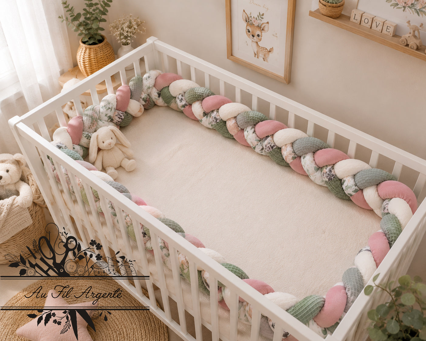 Tresse de lit en 4 épis de 4m50 - Safari floral