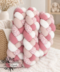 Tresse de lit en 4 épis fleurie Ninon / Blanc et Duo de Rose