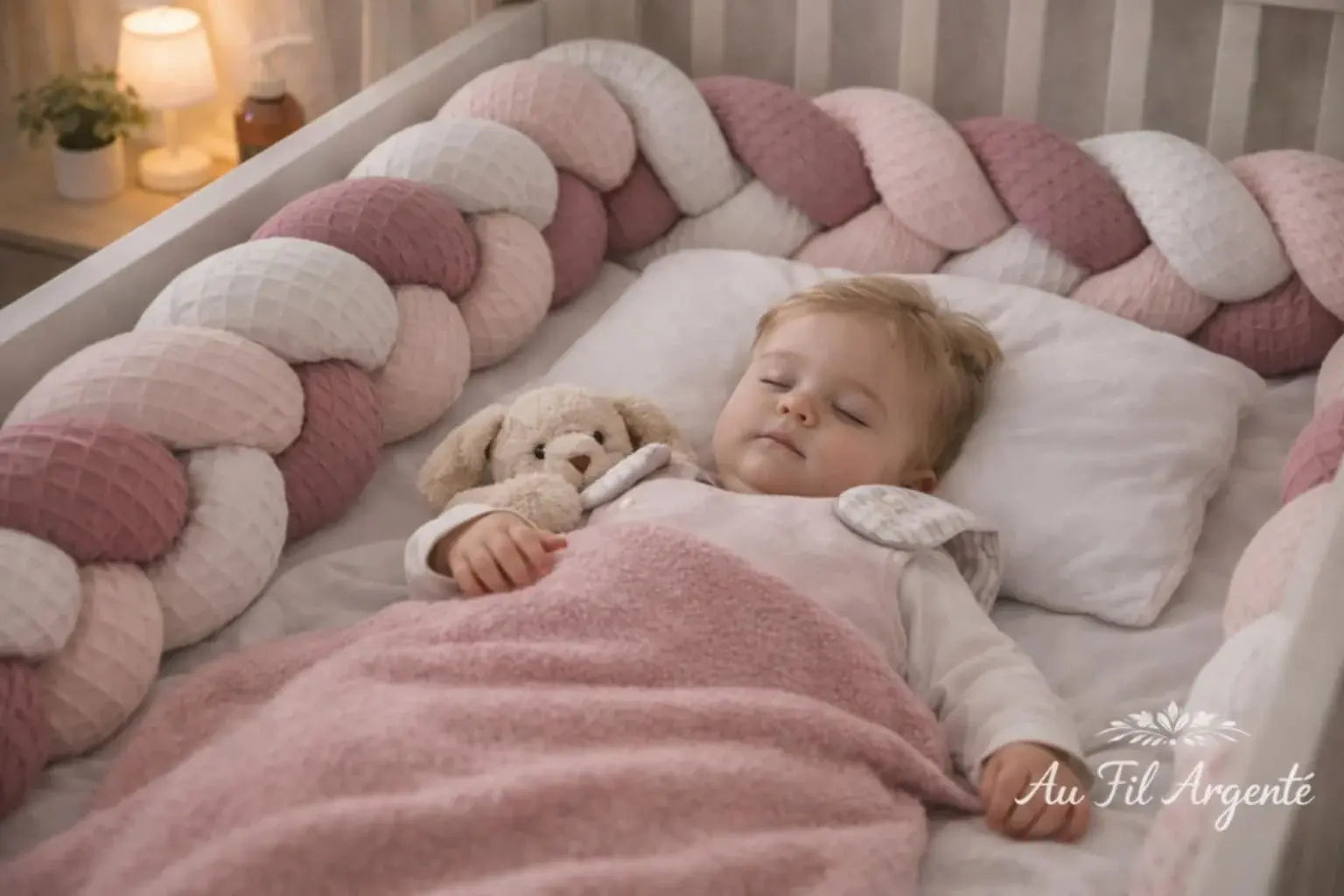 Tresse de lit en 3 épis - Rose & Blanc