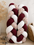 Tresse de lit en 3 épis - Fleurie Alice / Blanc & Bordeaux