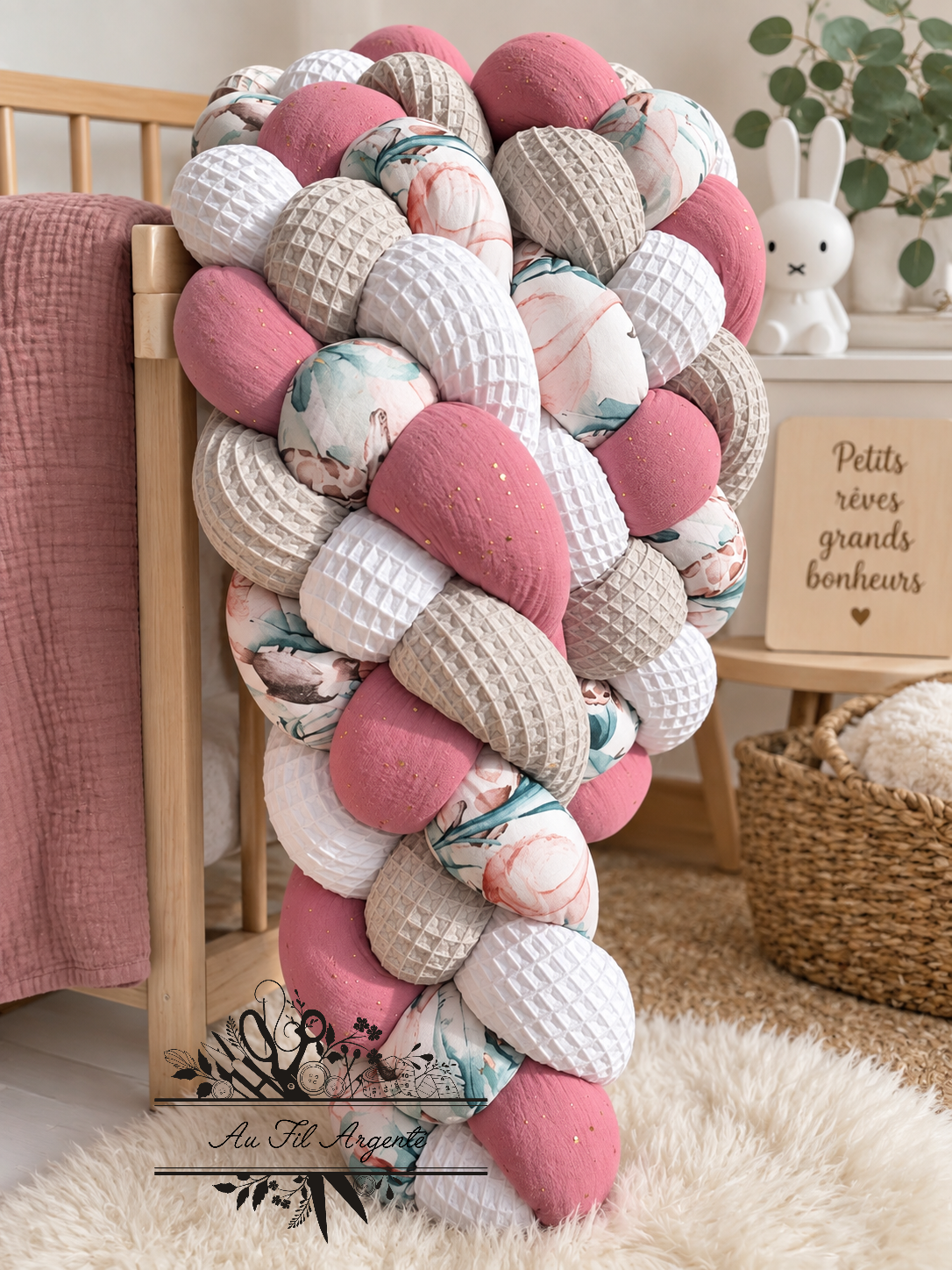 Tresse de lit FINE en 4 épis de 2m Jungle pastel