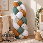 Tresse de lit en 4 épis Jardin vert / Blanc & Camel & Vert
