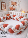Tresse de lit en 4 épis Renards et Copains d'automne / Blanc et Terracotta