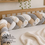 Tresse de lit en 4 épis Safari Bohème / Gris & Beige & Blanc