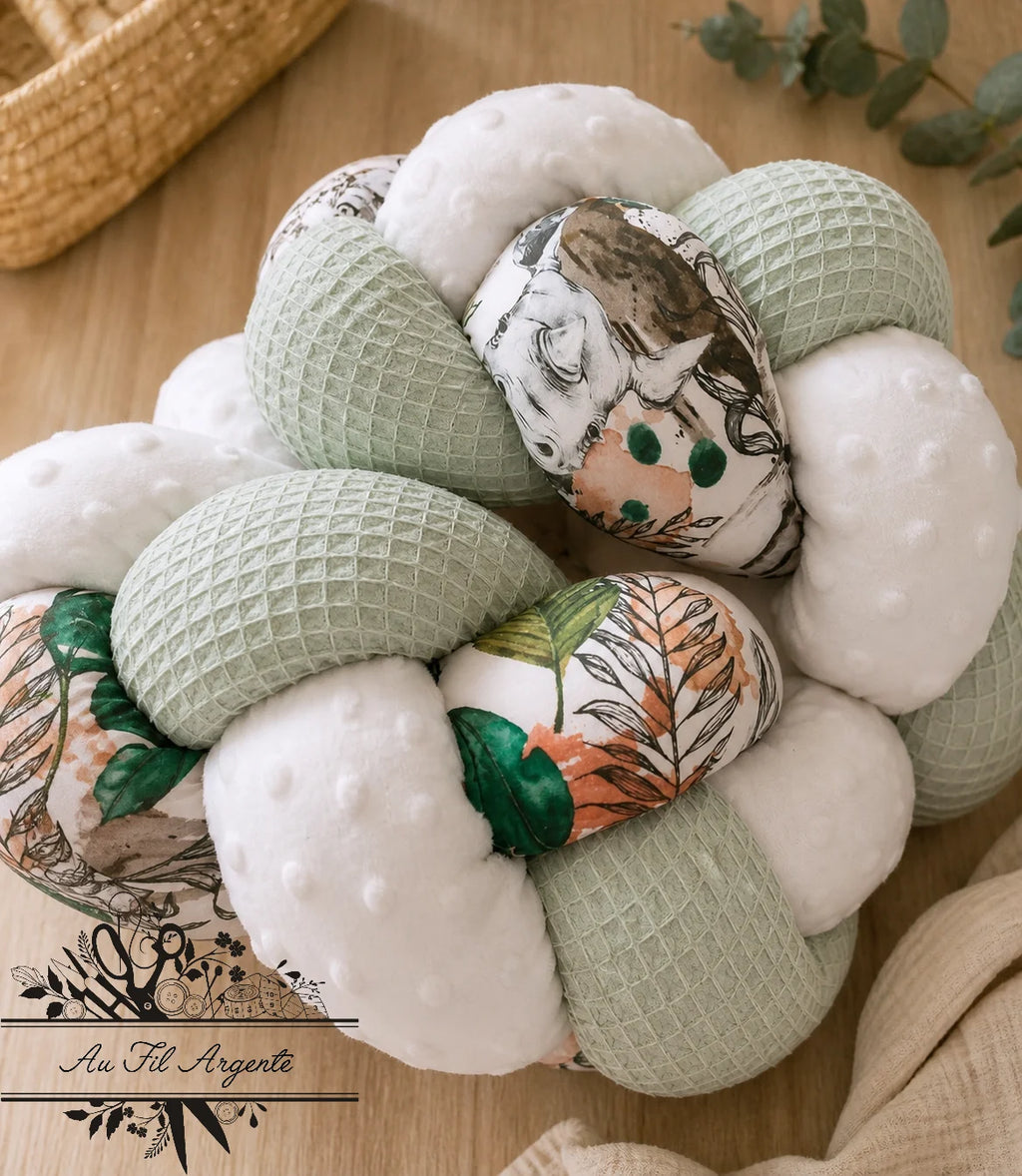 Tresse de lit en 3 épis - Safari / Blanc & Vert