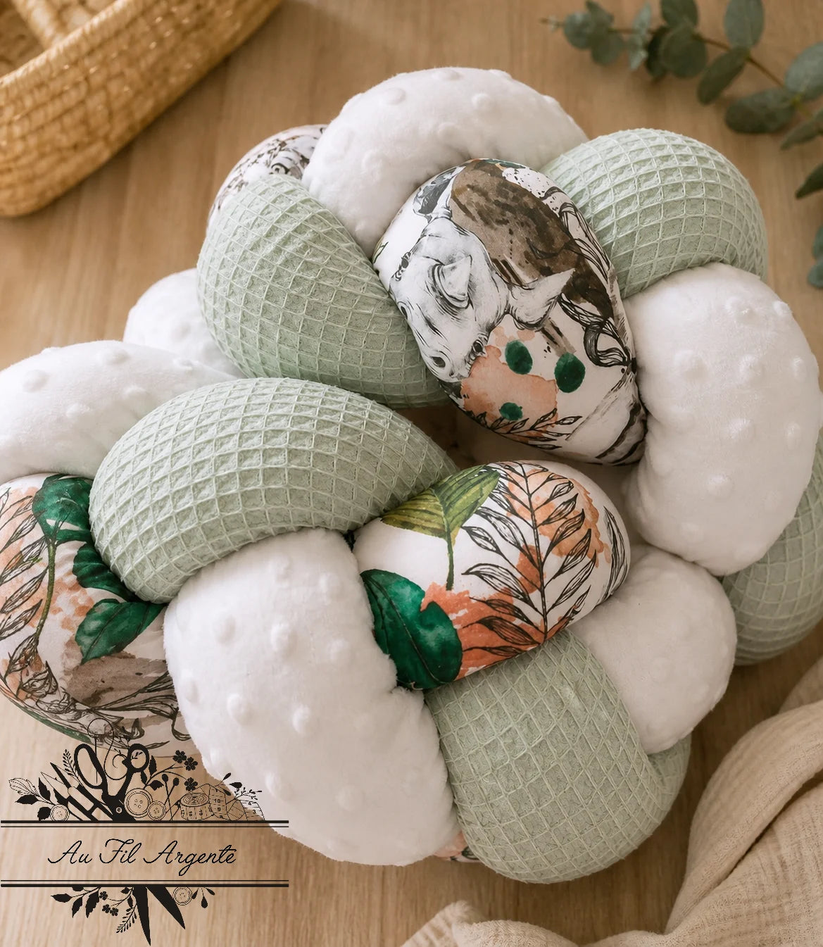 Tresse de lit en 3 épis - Safari / Blanc & Vert