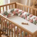 Tresse de lit en 4 épis Biche / Vert & Rose & Blanc