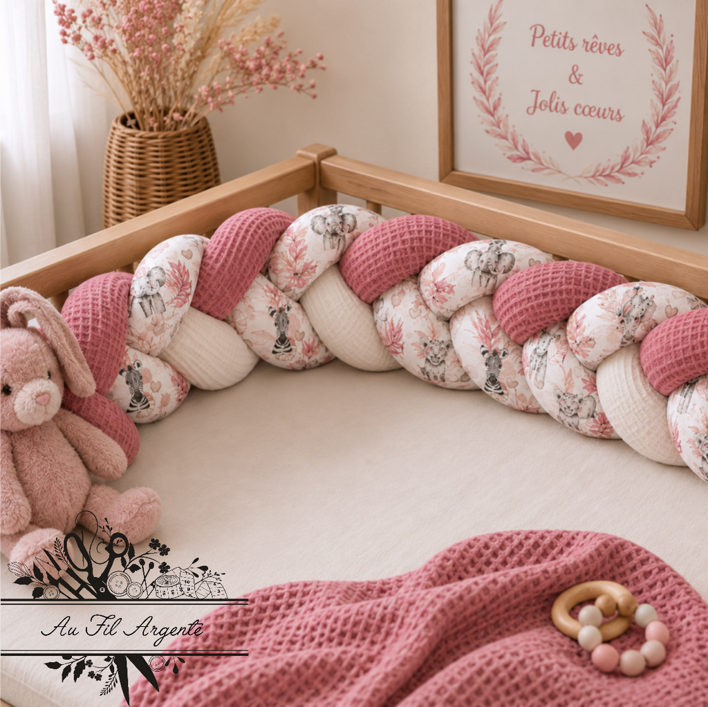 Tresse de lit en 3 ou 4 épis épis - Safari rose / Fin de stock
