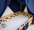 Tresse de lit en 4 épis / Moutarde & Bleu & Blanc & Gris