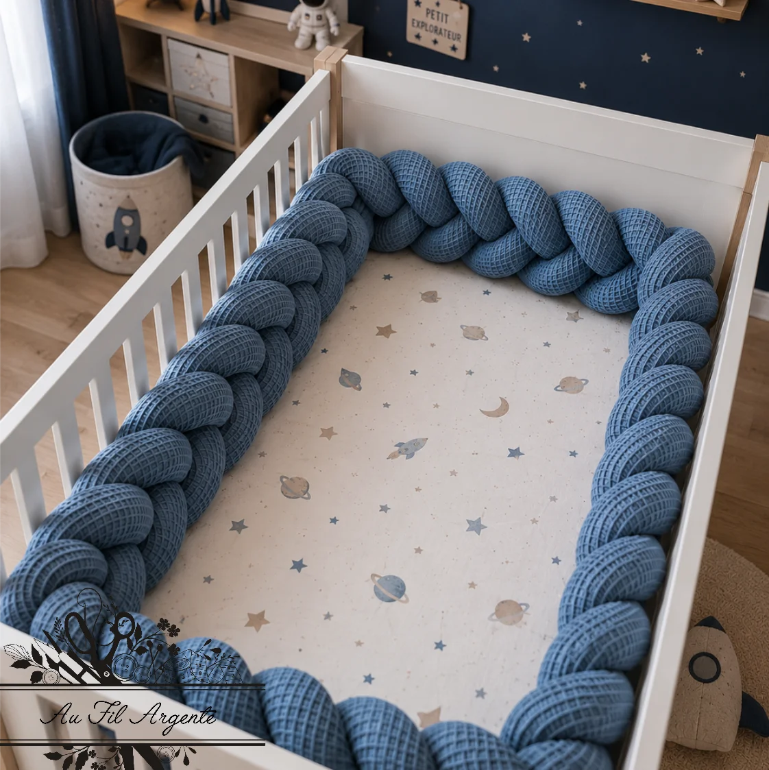 Tresse de lit en 3 épis - Bleu