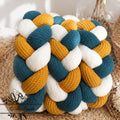 Tresse de lit en 3 épis - Bleu & Blanc & Moutarde