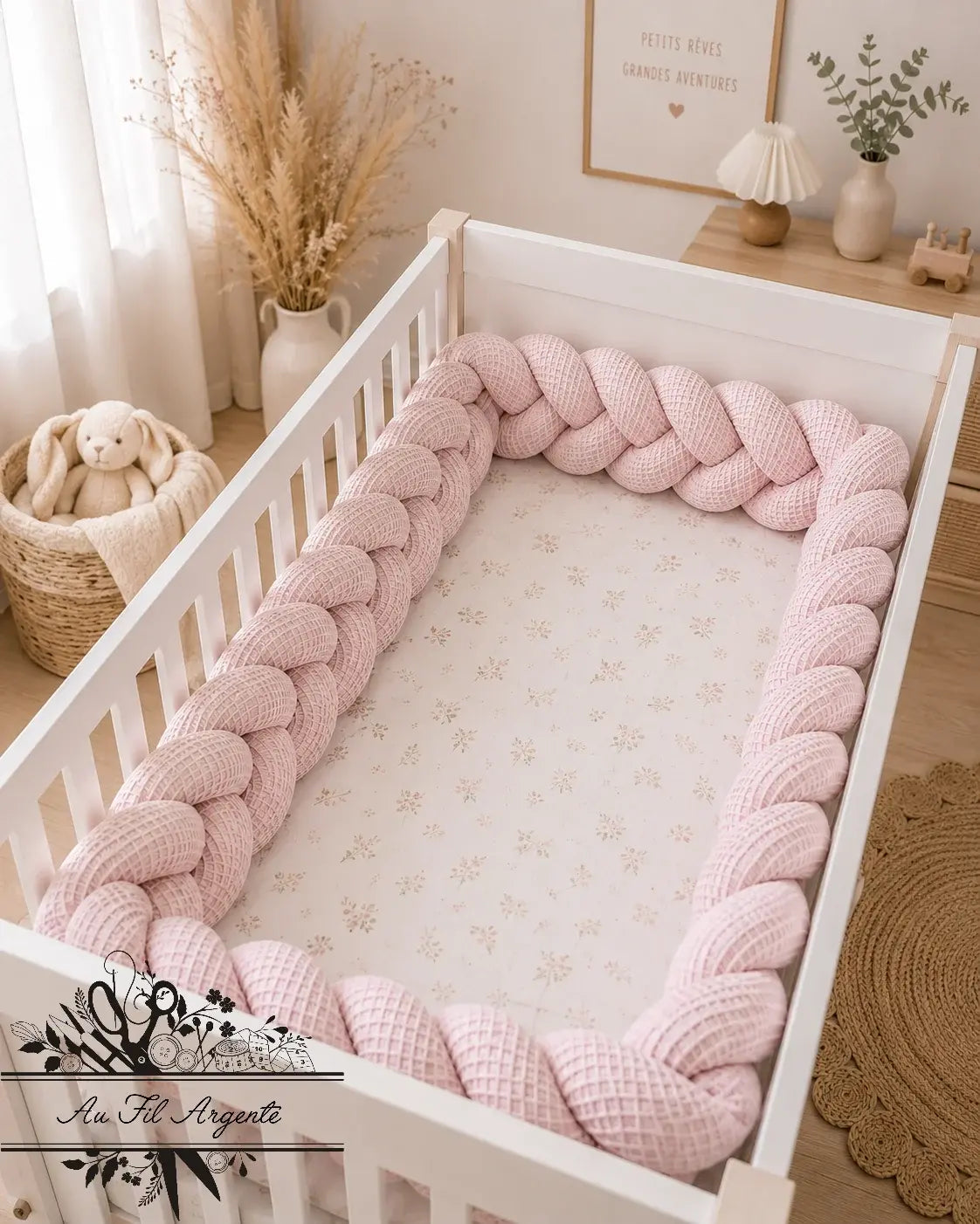Tresse de lit en 3 épis - Rose