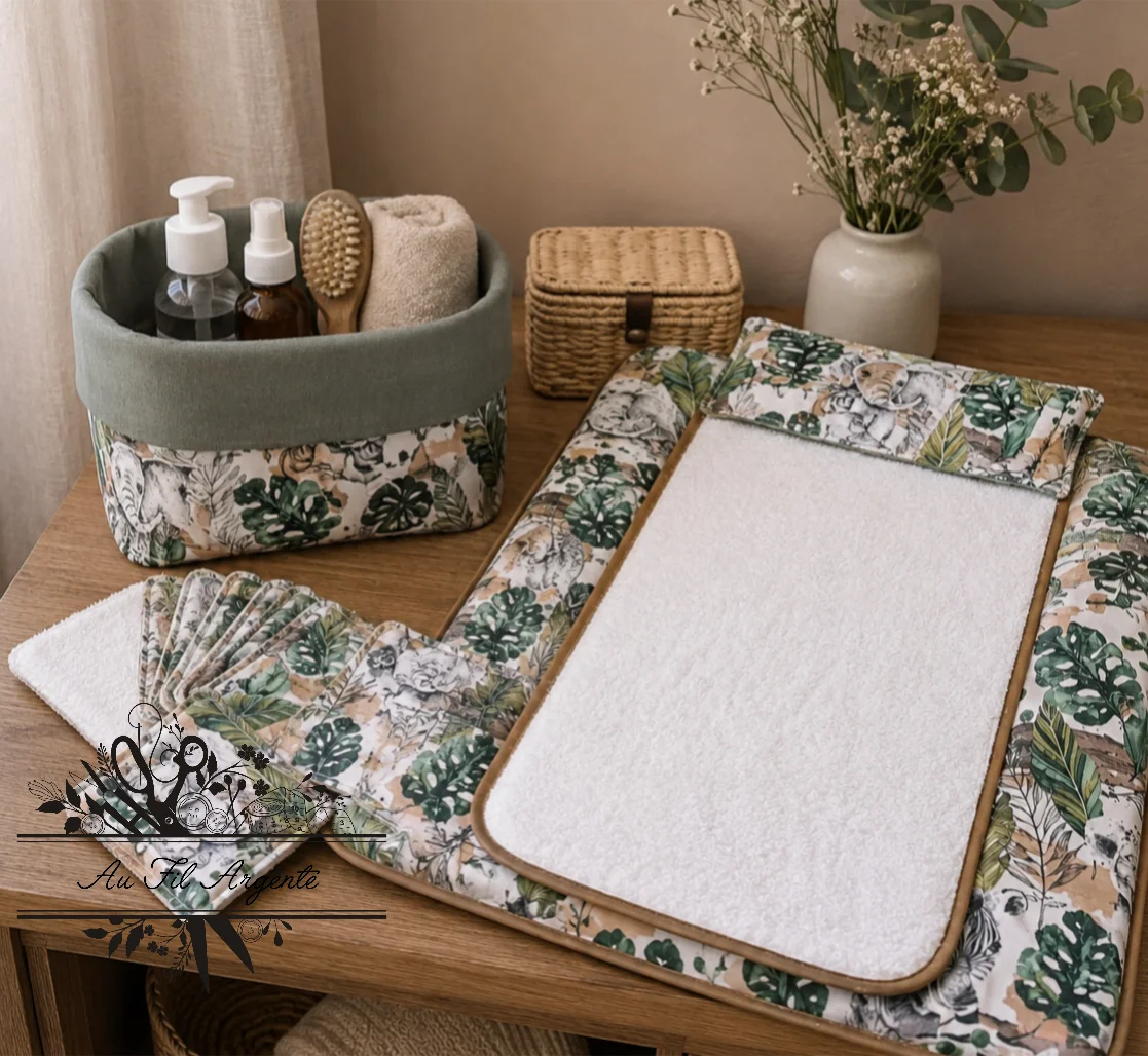 Coffret "Table à langer" Collection Safari monstera