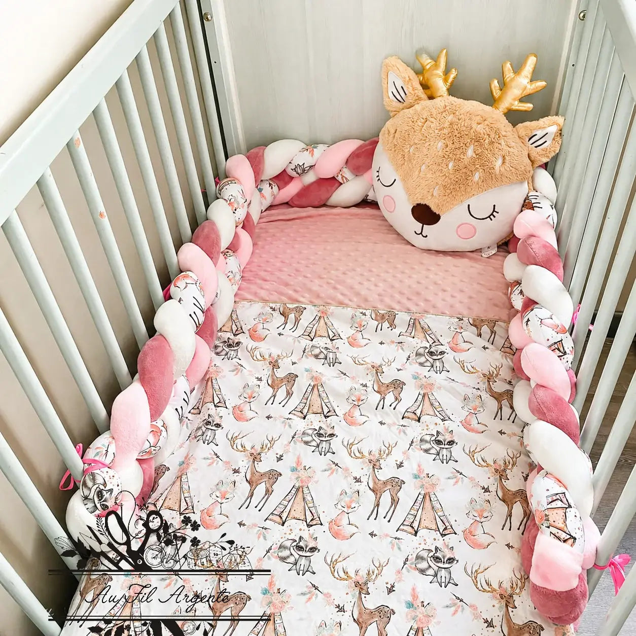 Tresse de lit en 4 épis Renarde bohème / Duo de Rose et Blanc