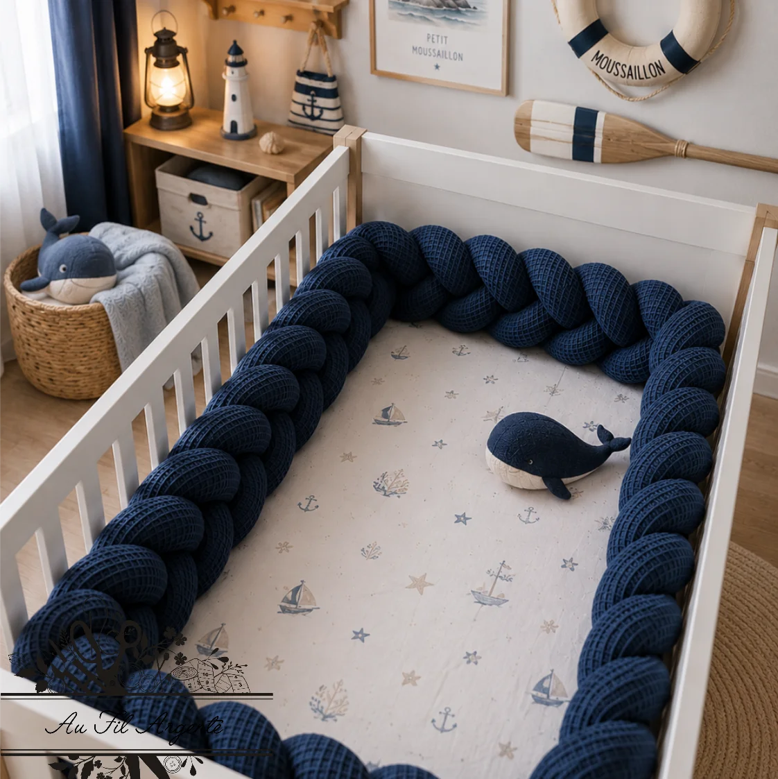 Tresse de lit en 3 épis - Bleu