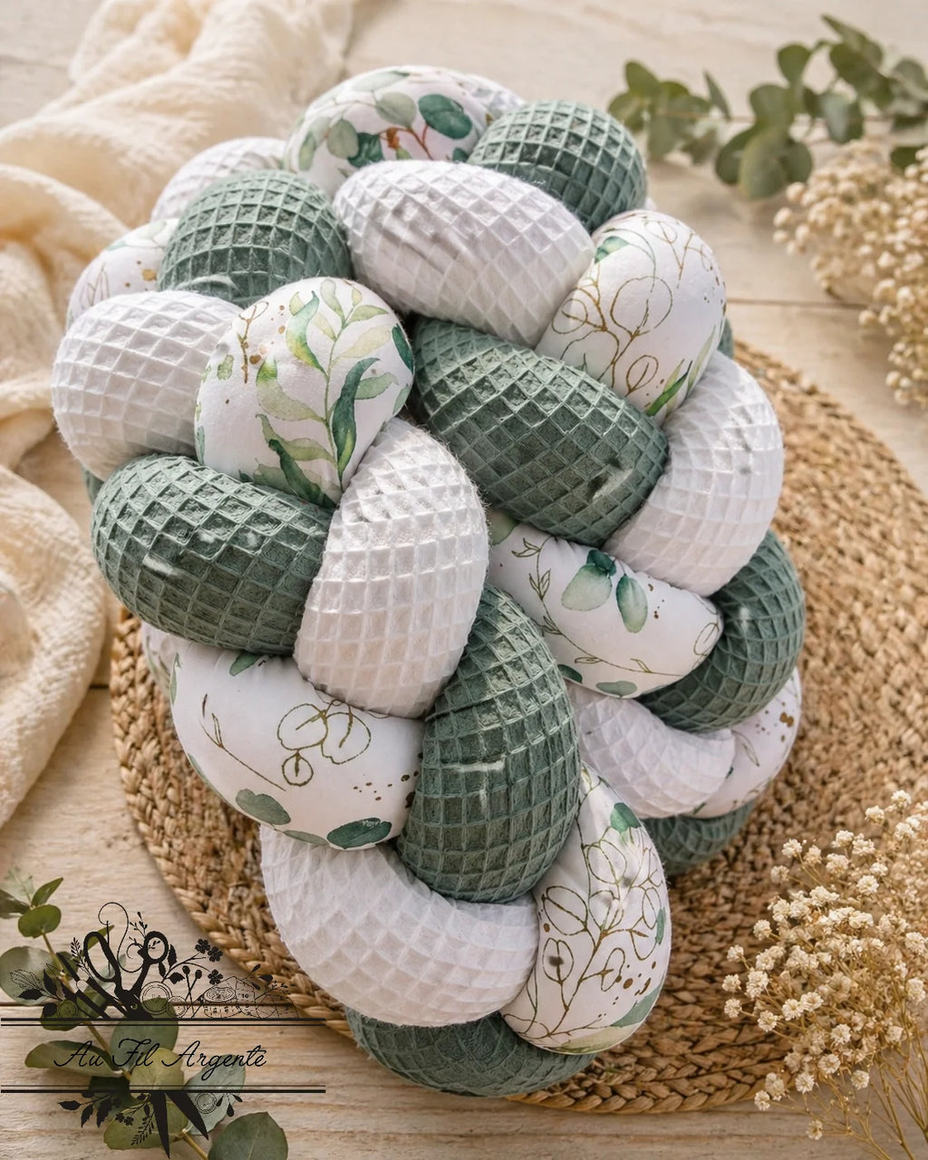 Tresse de lit en 3 épis - Jardin Vert / Blanc & Vert