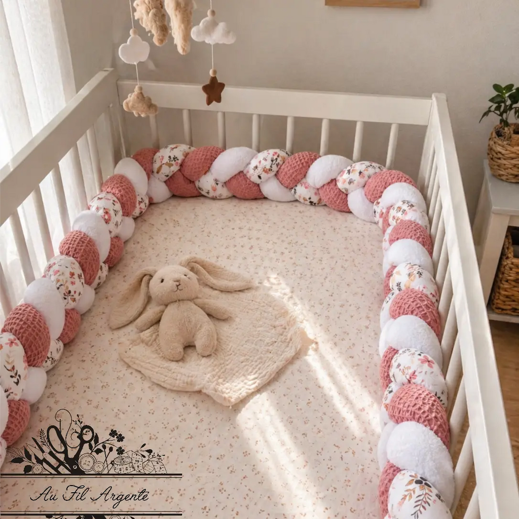 Tresse de lit en 3 épis - Fleurie Moody / Blanc / Terracotta ou Marsala