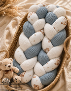 Tresse de lit en 3 épis - Ourson mignon / Bleu