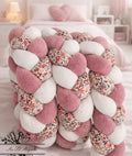 Tresse de lit en 3 épis - Fleurie Poppy / Blanc & Rose