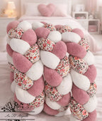 Tresse de lit en 3 épis - Fleurie Poppy / Blanc & Rose